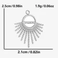 Detailed view of fan-shaped stainless steel pendant, silver metal charm with precise dimensions. - Steel