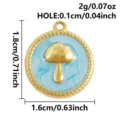 Colgante de seta de esmalte azul de acero inoxidable con borde de cuerda 1,8x1,6cm. - Dorado Fondo Azul Hongo