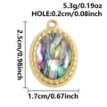 Stainless steel oval pendant with natural shell inlay and 18k gold finish charm. - S3274-Oval Beaded Edge (S3274) / 2.5x1.7cm / Gold (Abalone Shell)