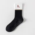Women's non-slip yoga socks with cute puppy embroidery, black and white mid-tube fitness sports socks. - One Size / Black