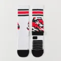 Men's mid-tube basketball socks with towel bottom cushion, anti-slip professional sports socks. - One Size / White Black Red