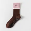 Non-slip yoga socks for women, mid-calf sports fitness pilates socks with cute design. - One Size / Coffee