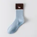 Women yoga socks mid-calf non-slip pilates fitness exercise socks cute dog embroidery blue - One Size / Blue
