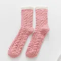 Soft coral fleece fuzzy socks for women, thick warm mid-tube winter home floor sleep socks. - One Size (35-42) / Dusky Pink