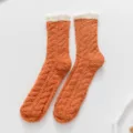 Coral fleece women socks autumn winter warm fluffy plush mid tube floor socks orange sleep socks - One Size (35-42) / Orange Red