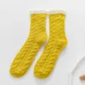 Yellow fuzzy coral fleece winter cozy warm socks, thick plush thermal floor sleep socks for women. - One Size (35-42) / Turmeric