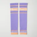 Purple sports compression leg sleeves with orange white stripes for fitness running outdoor sports. - One Size / Purple