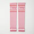 Pink sports compression leg sleeves with striped knit design for fitness and running. - One Size / Pink