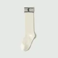 Calze al ginocchio bianche da donna in cotone rigate stile college calzini lunghi - Taglia unica / Stile Polpaccio Mesh / Crema