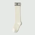 White long tube socks for women, pure cotton mesh breathable knee high socks variant. - One Size / Mesh Extended Style / Cream