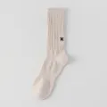 Herren einfarbige mittelhohe Baumwollsocken mit stilvollem Stickerei X Design für den Alltag. - Einheitsgröße / Beige