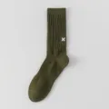 Green ribbed crew socks for men with white embroidery casual workwear cotton socks breathable - One Size / Army Green