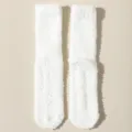 White fluffy plush socks for women, soft coral fleece winter warm home sleeping floor socks. - One Size / Milk White