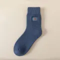 Herren Wollsocken Winter warm mittelhoch, verdickter Frotteeboden, dunkelblaue Thermosocken Variante. - Einheitsgröße / Denim-Blau