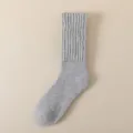 Heren dikke warme wollen sokken effen kleur geribbeld halverwege kuit winter comfort - Eén maat / Lichtgrijs