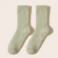 Light green fuzzy coral fleece socks for women, thick warm winter cozy sleep floor socks variant - One Size / Mustard Green