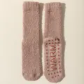 Pink fluffy coral fleece warm winter socks with grip soles, cozy home sleep floor socks. - One Size / Dark Coffee