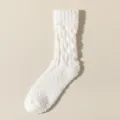 Comode calze soffici in pile di corallo bianco da donna, spesse calze termiche invernali. - Taglia unica / Beige