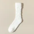 Calze lunghe soffici in pile corallo bianco donna inverno calde casa sonno pavimento - Taglia unica / Bianco Latte