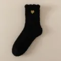 Calzini neri morbidi in pile corallo donna, calze invernali calde a metà tubo con cuore. - Taglia unica / Nero