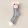 Damen Herbst Winter Verdickte Korallenfleece Mittlere Socken Weihnachten Weihnachtsmann - Einheitsgröße (35-42) / Hellgrau & Weihnachtsmann