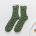 Cozy coral fleece fuzzy winter socks for women, green mid-tube thermal sleep floor socks - One Size (35-42) / Dark Green (Thin)