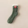 Calze invernali soffici verde scuro da donna, spesse calze natalizie in peluche morbide. - Taglia unica (35-42) / Verde scuro e caramella