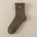 Cozy coral fleece fuzzy winter socks with cute embroidered heart, warm mid-calf thick floor socks. - One Size / Army Green