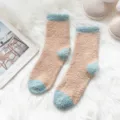 Cozy coral fleece winter socks for women with contrast color cuffs and toes warm floor socks - One Size (35-42) / 1801 Khaki