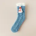 Calze donna in morbido pile corallo spesso con simpatico pupazzo di neve 3D, calde invernali. - Taglia unica (35-42) / Blu denim e pupazzo di neve