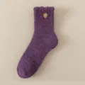 Cozy purple coral fleece women socks with cute gold heart embroidery for autumn and winter. - One Size / Purple