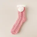 Calzini In Pile Corallo Con Zampa Di Gatto Invernali Caldi Rosa Da Casa Al Polpaccio Donna - Taglia unica (35-42) / Rosa antico e zampa di gatto
