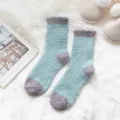 Cozy coral fleece winter sleep socks with cute contrast color design for home floor warmth. - One Size (35-42) / 1801 Green