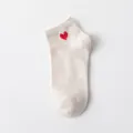 Spring summer women short cotton socks with cute red heart embroidery solid casual ankle socks - One Size (35-42) / Khaki