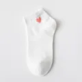 White cotton ankle socks with cute pink heart embroidery, breathable short socks for women. - One Size (35-42) / White with Pink Heart