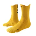 Chaussettes de basket-ball pour hommes mi-hautes épaissies éponge antidérapantes jaunes - Jaune