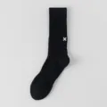 Black crew socks for men with white embroidery X design, solid color cotton streetwear. - One Size / Black