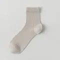 Men's ribbed mid-calf silk blend breathable thin casual socks in beige color option. - One Size / Beige Grey