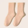 Coral fleece women winter warm fluffy socks, cute home sleep mid tube plush socks style. - One Size / Honey Orange