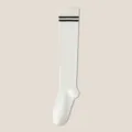White knee high socks with black stripes, classic Japanese JK style long tube socks for daily wear. - One Size / Over-knee White