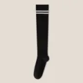 Women black knee high socks with white stripes Japanese JK style stockings variant - One Size / Over-knee Black