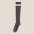Grey knee high socks for women with white stripes Japanese JK style hosiery variant - One Size / Over-the-knee Grey