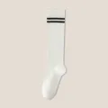 White knee high socks with black stripes, Japanese style JK long tube socks for women fashion variant. - One Size / Over-calf White