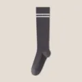 Women knee high socks grey with white stripes Japanese style student cute leg wear - One Size / Grey Knee High Socks