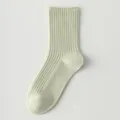 Light green ribbed crew socks for women, breathable cotton knit casual daily wear variant. - Mustard Green