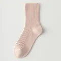 Women's light pink ribbed mid-tube cotton socks spring breathable daily wear comfortable fashion - Light Pink