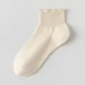 Calzini donna volant carini calzini corti cotone orlo arricciato beige tinta unita - Taglia unica / Beige
