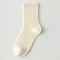 Comfortable white women cotton mid tube socks breathable ribbed knit spring autumn casual socks - Light Yellow