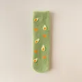 Green fuzzy mid-tube socks for women, cute avocado and heart plush thermal winter floor socks. - One Size (35-42) / Avocado