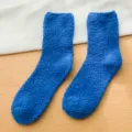 Thickened coral fleece women socks blue warm winter home floor socks soft solid color cozy feet - One Size (35-42) / Sapphire Blue
